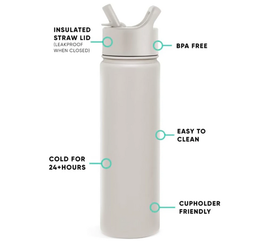 IceWaterFilters Almond Birch 22oz Insulated Water Bottle with Straw – BPA-Free, Leak-Proof, Stainless Steel