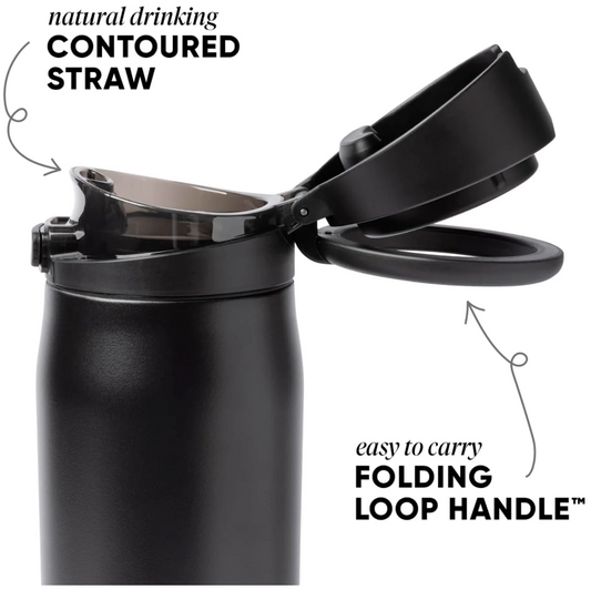IceWaterFilters Mesa Loop Stainless Steel Water Bottle with Straw – 24oz Midnight Black, Cupholder Friendly