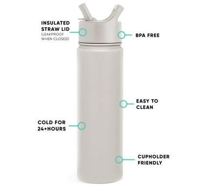 Almond Birch 22oz Insulated Water Bottle with Straw – BPA-Free, Leak-Proof, Stainless Steel