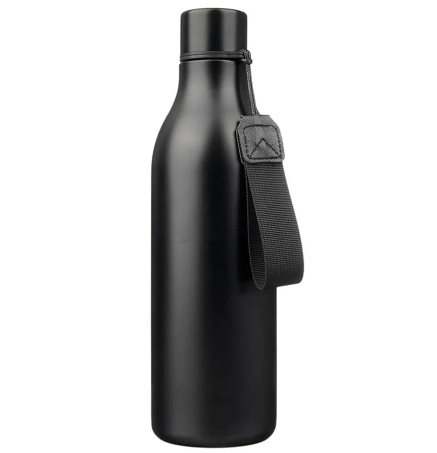 Black Insulated Water Bottle with Strap – 25oz Stainless Steel, Leak-Proof and Portable