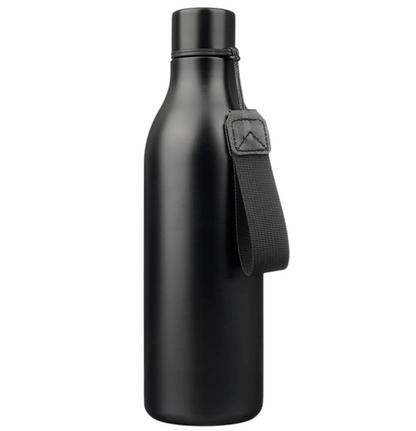 Black Insulated Water Bottle with Strap – 25oz Stainless Steel, Leak-Proof and Portable