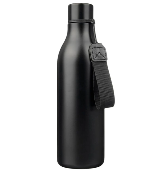 IceWaterFilters Black Insulated Water Bottle with Strap – 25oz Stainless Steel, Leak-Proof and Portable