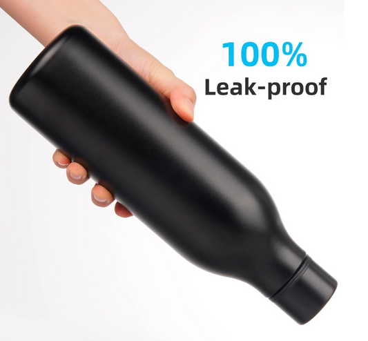 IceWaterFilters Black Insulated Water Bottle with Strap – 25oz Stainless Steel, Leak-Proof and Portable