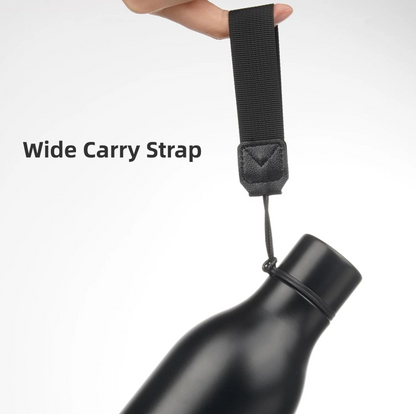 Black Insulated Water Bottle with Strap – 25oz Stainless Steel, Leak-Proof and Portable