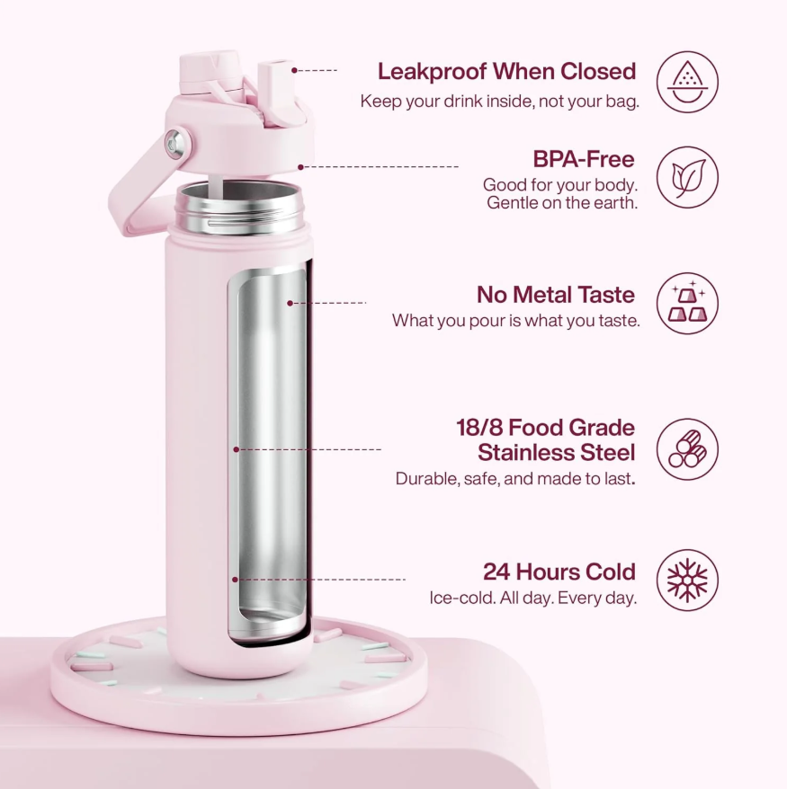 Encool Stainless Steel Insulated Water Bottle with Straw – 26oz, Cotton Candy
