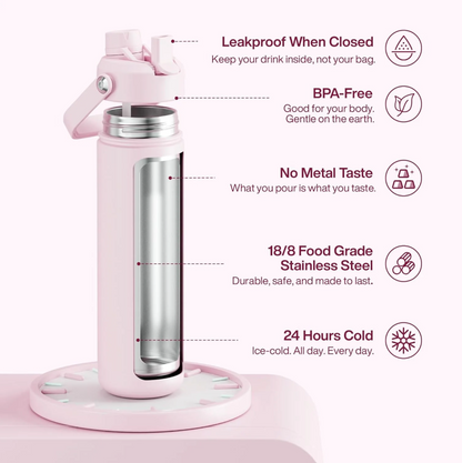 Encool Stainless Steel Insulated Water Bottle with Straw – 26oz, Cotton Candy