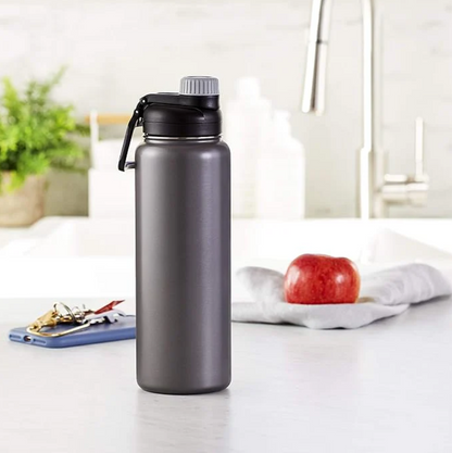 Large Stainless Steel Water Bottle with Spout Lid – 30oz, Gray