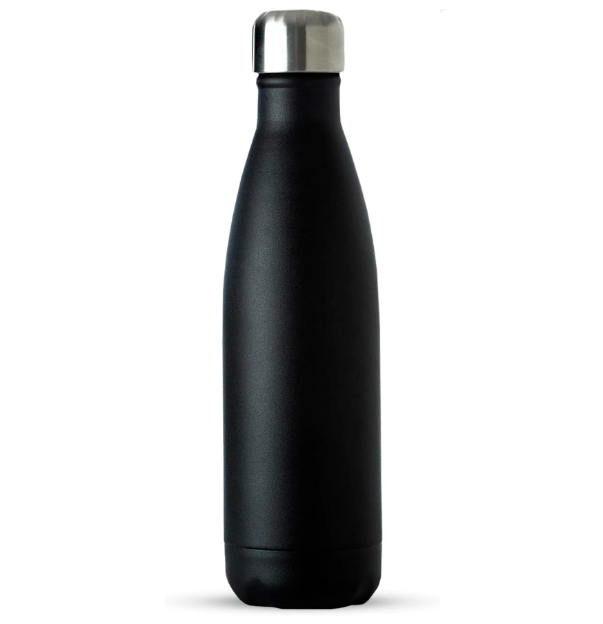 Triple-Wall Black Insulated Water Bottle – 17oz Stainless Steel, Leak-Proof, Cold 24H / Hot 12H